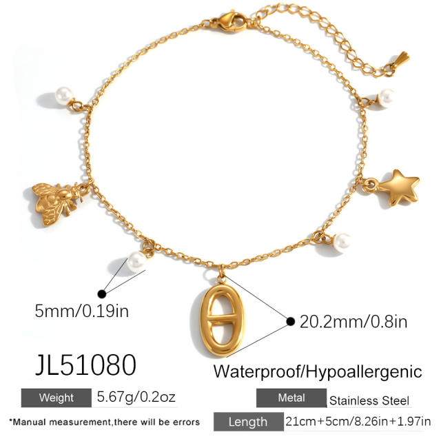 Water proof pig nose charm stainless steel anklet
