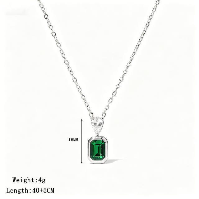 Dainty colorful heart crystal pendant stainless steel necklace