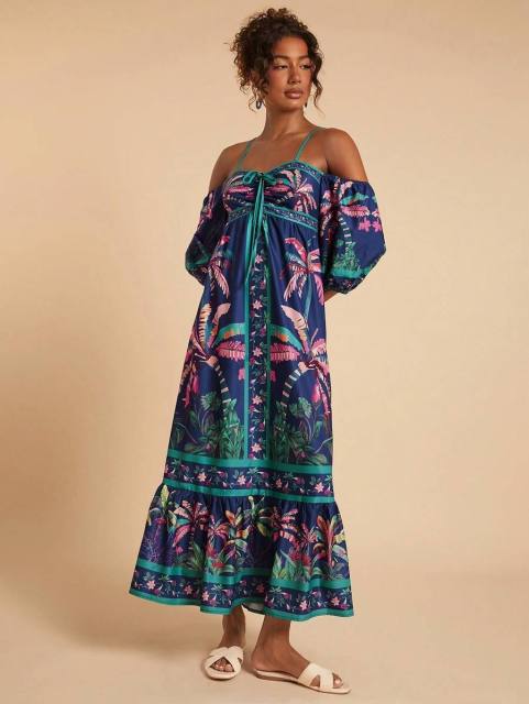 Foreign Trade Summer Style Printed Off-Shoulder Strapless Dress