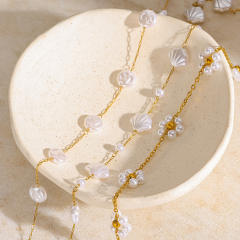 18K Gold-Plated Stainless Steel necklace Pearl Necklace Shell Flower Imitation Pearl Chain necklace for women