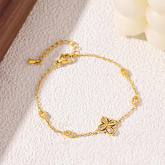 Delicate diamond clover two layer stainless steel bracelet