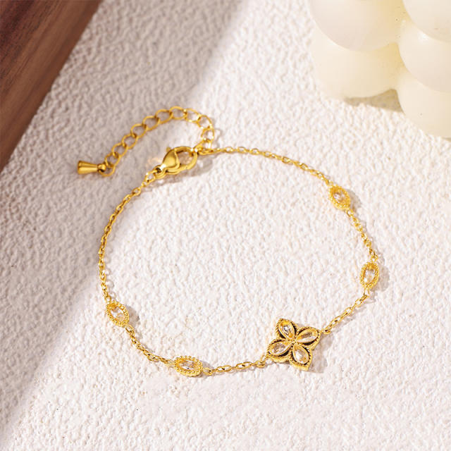 Delicate diamond clover two layer stainless steel bracelet