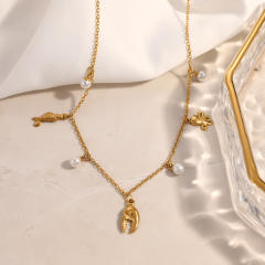 18KG ocean sereis holiday pearl charm stainless steel necklace