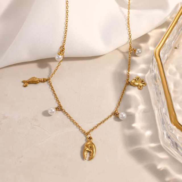 18KG ocean sereis holiday pearl charm stainless steel necklace