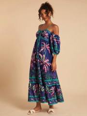 Foreign Trade Summer Style Printed Off-Shoulder Strapless Dress