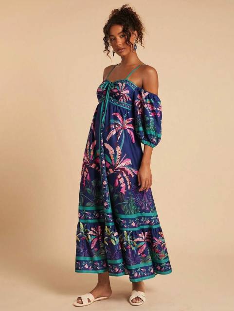 Foreign Trade Summer Style Printed Off-Shoulder Strapless Dress