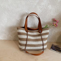 Summer stripe pattern straw tote bag beach bag