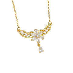 Elegant cubic zircon flower stainless steel chain necklace diamond necklace