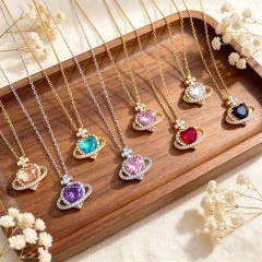 Hot sale colorful crystal heart pendant stainless steel chain necklace