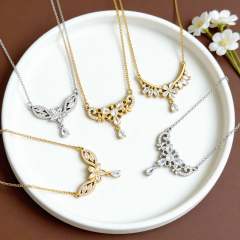 Elegant cubic zircon flower stainless steel chain necklace diamond necklace