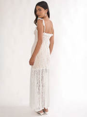 Moonlight Venus Solid Color Heavy Lace Square Neck Women's Long Dress