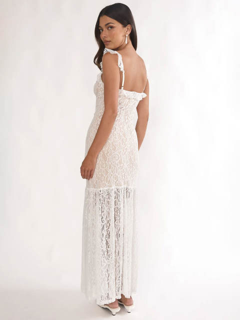Moonlight Venus Solid Color Heavy Lace Square Neck Women's Long Dress