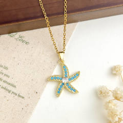 Ocean Style Starfish Scallop Copper Plated 18K Gold Necklace turquoise necklace