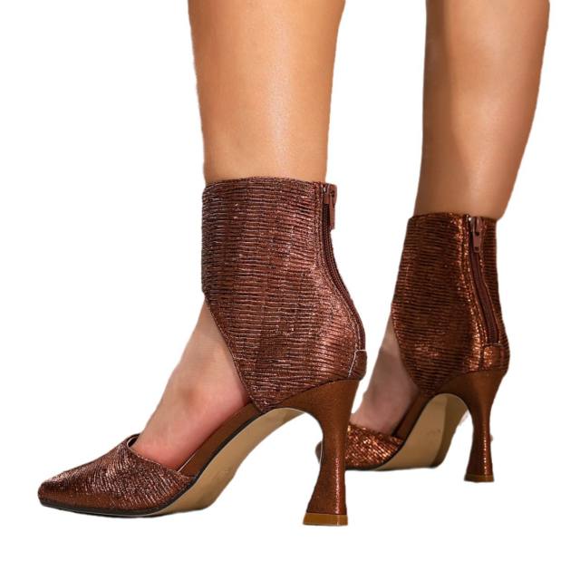 Brown Leg Zipper High Heels Mueller Women's Shoes Stiletto Heels