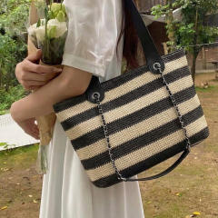 Summer stripe pattern straw tote bag beach bag
