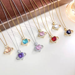 Hot sale colorful crystal heart pendant stainless steel chain necklace