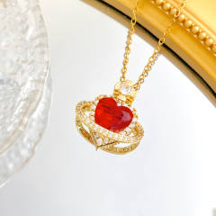 Hot sale colorful crystal heart pendant stainless steel chain necklace