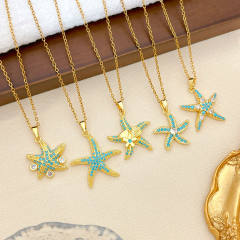 Ocean Style Starfish Scallop Copper Plated 18K Gold Necklace turquoise necklace