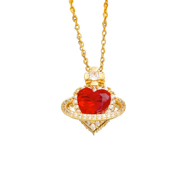 Hot sale colorful crystal heart pendant stainless steel chain necklace