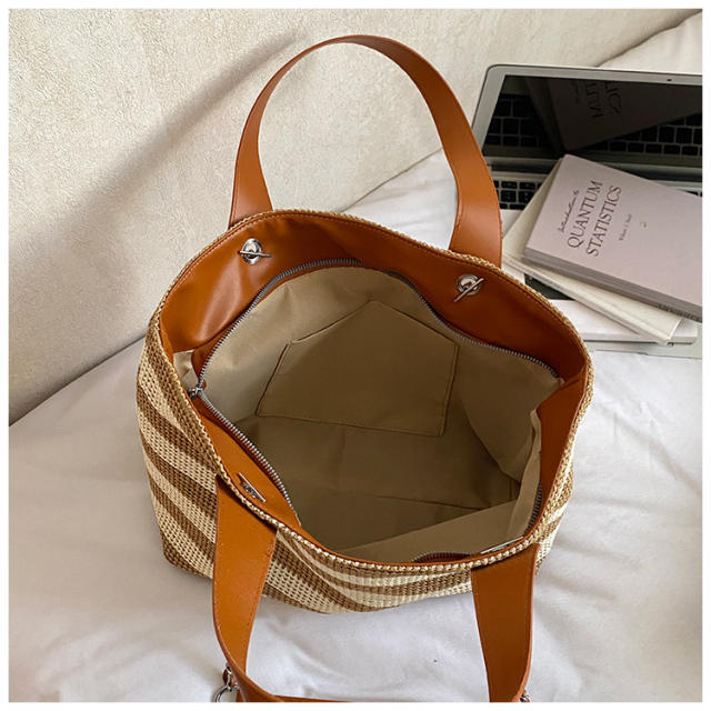 Summer stripe pattern straw tote bag beach bag