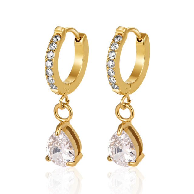 Elegant gorgeous drop diamond stainless steel earrings huggie earrings