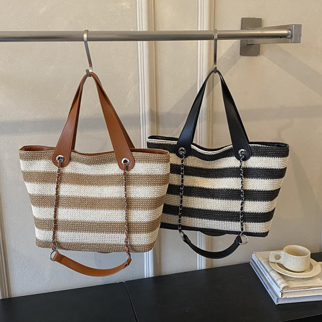 Summer stripe pattern straw tote bag beach bag