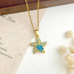 Ocean Style Starfish Scallop Copper Plated 18K Gold Necklace turquoise necklace