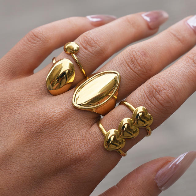 INS smooth heart geometric stainless steel rings