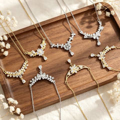 Elegant cubic zircon flower stainless steel chain necklace diamond necklace