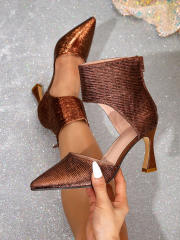 Brown Leg Zipper High Heels Mueller Women's Shoes Stiletto Heels