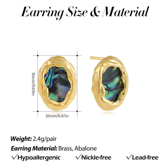 18K gold natural pearl shell abalone necklace ring vintage pendant ring earrings jewelry
