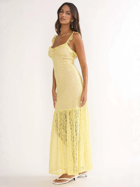 Moonlight Venus Solid Color Heavy Lace Square Neck Women's Long Dress