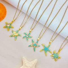 Ocean Style Starfish Scallop Copper Plated 18K Gold Necklace turquoise necklace