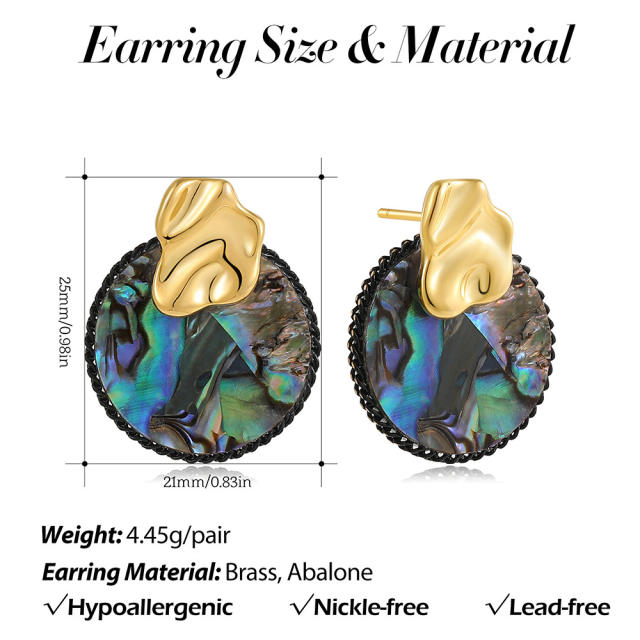 18K gold natural pearl shell abalone necklace ring vintage pendant ring earrings jewelry