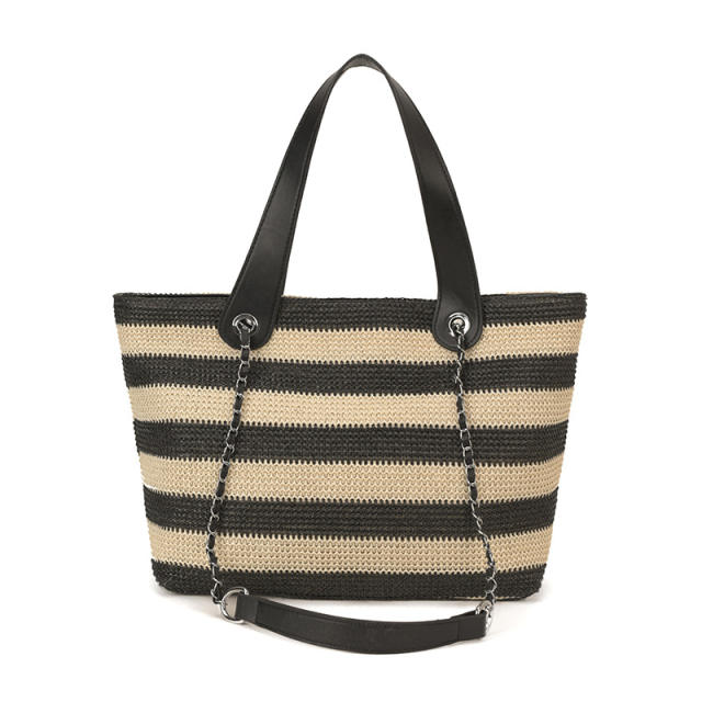 Summer stripe pattern straw tote bag beach bag