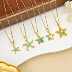 Ocean Style Starfish Scallop Copper Plated 18K Gold Necklace turquoise necklace