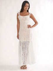 Moonlight Venus Solid Color Heavy Lace Square Neck Women's Long Dress