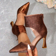 Brown Leg Zipper High Heels Mueller Women's Shoes Stiletto Heels