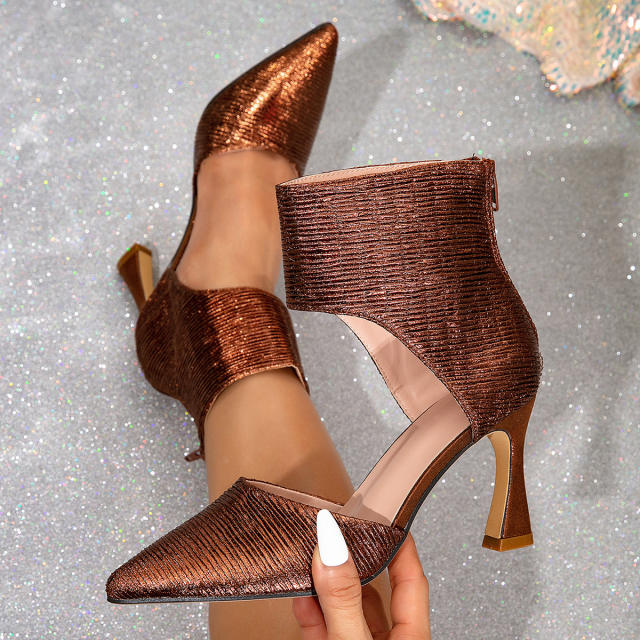 Brown Leg Zipper High Heels Mueller Women's Shoes Stiletto Heels