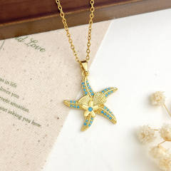 Ocean Style Starfish Scallop Copper Plated 18K Gold Necklace turquoise necklace