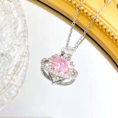 Hot sale colorful crystal heart pendant stainless steel chain necklace