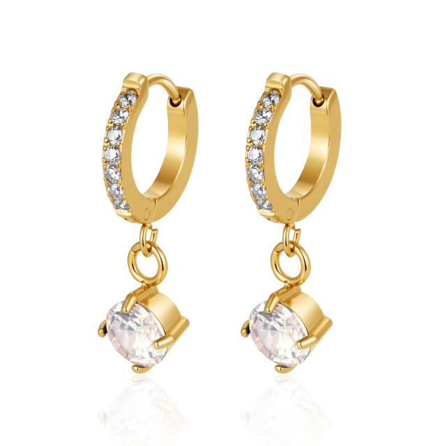 Elegant gorgeous drop diamond stainless steel earrings huggie earrings