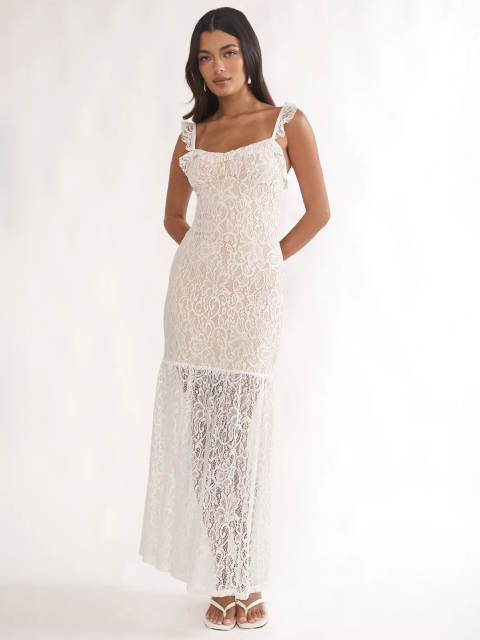Moonlight Venus Solid Color Heavy Lace Square Neck Women's Long Dress