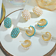Turquoise Earrings Elegant Pearl Earrings 925 Silver Needle Trendy earrings for women