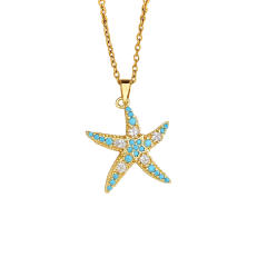 Ocean Style Starfish Scallop Copper Plated 18K Gold Necklace turquoise necklace
