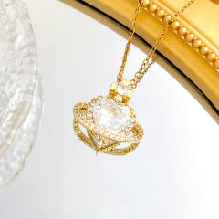 Hot sale colorful crystal heart pendant stainless steel chain necklace