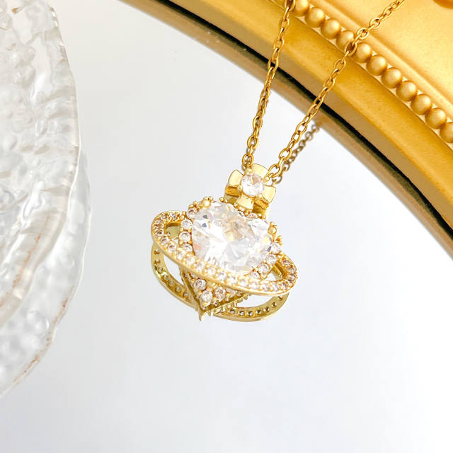 Hot sale colorful crystal heart pendant stainless steel chain necklace