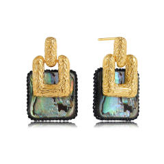 18K gold natural pearl shell abalone necklace ring vintage pendant ring earrings jewelry