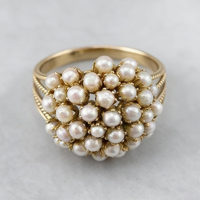Vintage Chanel-Style Faux Pearl Ring for Women