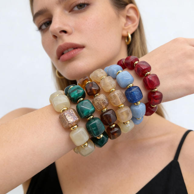 Fashion Hot-Selling Acrylic Square Gold Bead Bracelet Jewelry for Women